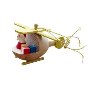 Vintage Goula Spain Wooden Santa Helicopter Christmas Tree Ornament